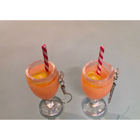unknown Jewelry - Dusty pink cocktail beverage pierced drop dangle earrings - NEW -